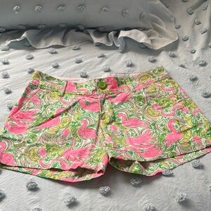 Lilly Pulitzer Pink & Green Flamingo Print Shorts